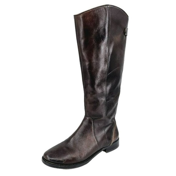 Arturo Chiang Falicity Tall Knee Boots 7.5 M Brown Leather Snakeskin Gold Zipper - Picture 16 of 16